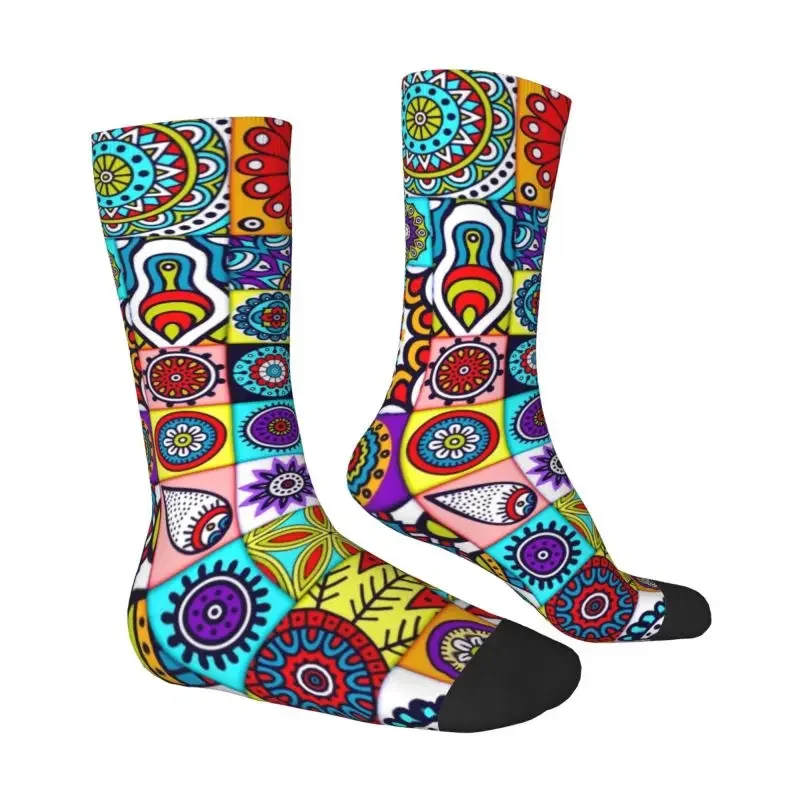 African Ethnic Geometric Floral Design Men's Crew Socks Unisex Cool 3D Printed Colorful Ankara Patterns Dress Socks