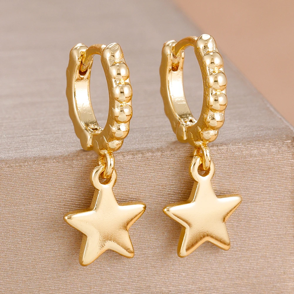 2PCS Fashion Star Pendant Earrings Gold Silver Color Pendant Punk Piercing Earrings For Women Minimalism Jewelry Accessories