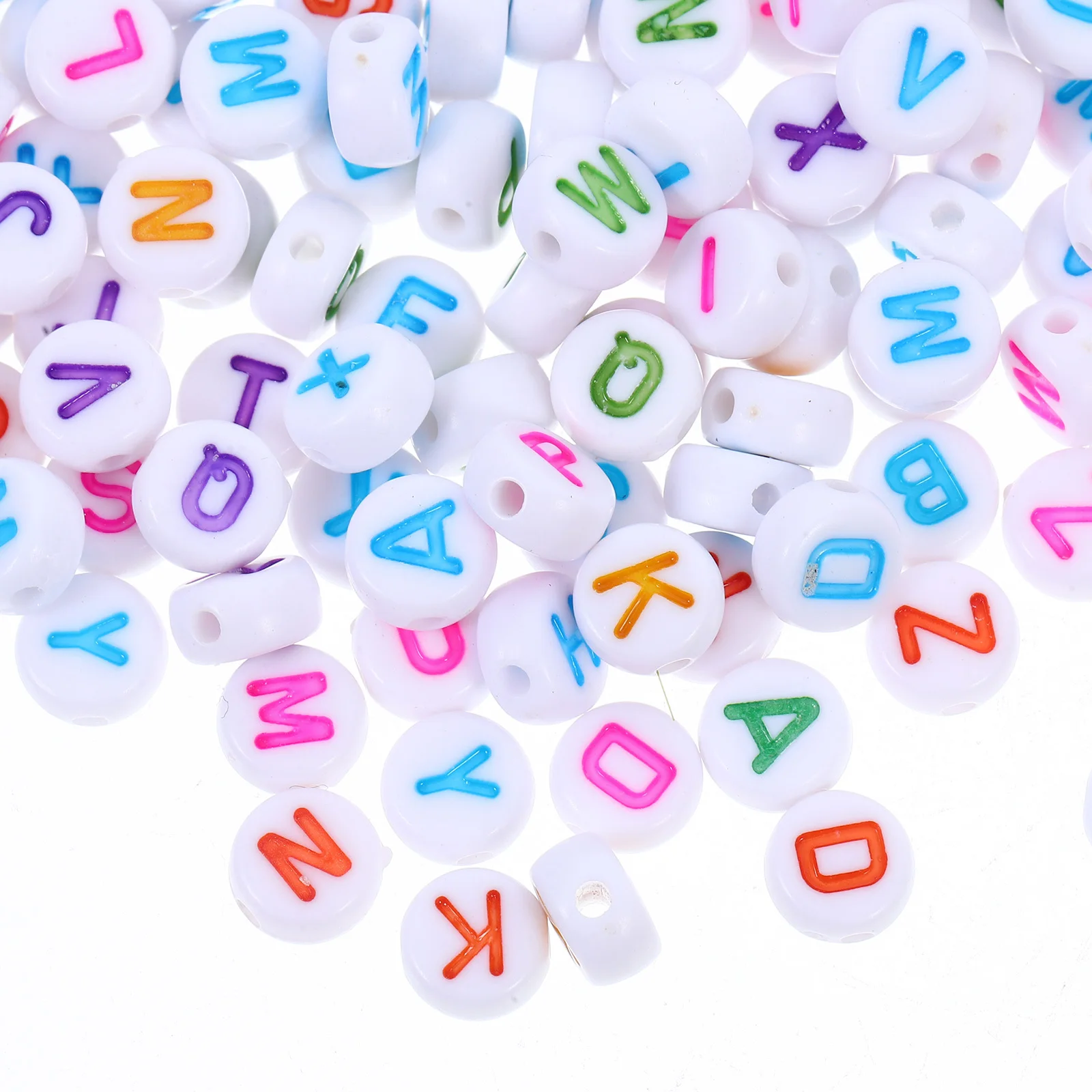 100 Stück Alphabet-Perlen, Acryl, bunter Buchstabe, 7 x 4 mm, runde Charms für DIY-Schmuckherstellung, Armbänder, Kinderhandwerk, pädagogische Perlen