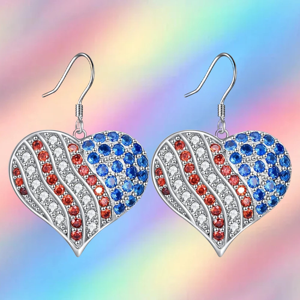 2pcs American Flag Earring American Flag Heart Pendant Independence Day Jewelry Gift  earrings for women