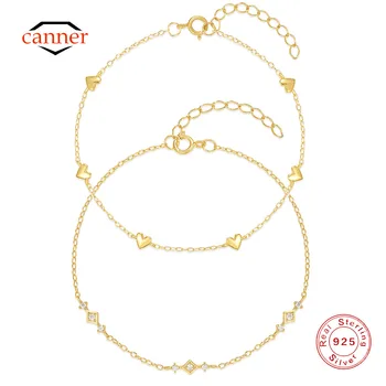 CANNER 925 Sterling Silver Simple Smooth Love Pendant Bransoletka dla kobiet 18K Gold Ins Fold Wear Naszyjnik Drobna biżuteria Prezent