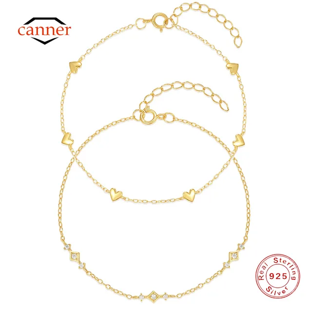 CANNER 925 Sterling Silver Simple Smooth Love Pendant Bransoletka dla kobiet 18K Gold Ins Fold Wear Naszyjnik Drobna biżuteria Prezent