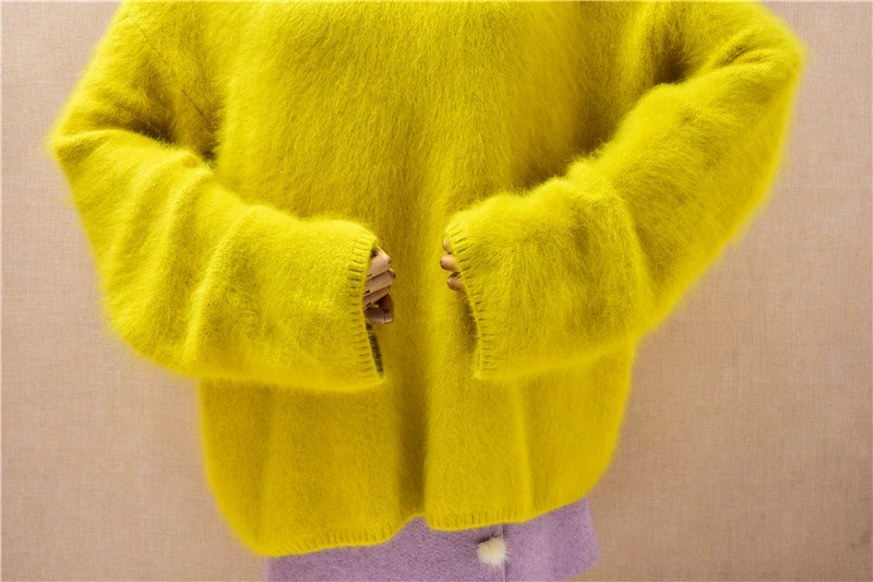Women Mujer Autumn Winter Clothing Hairy Mink Cashmere Knitted O-Neck Long Sleeves Loose Pullover Angora Fur Sweater Jumper Pull