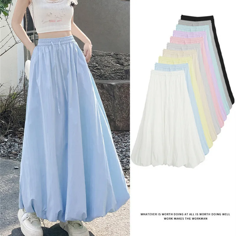 

Japanese Korean style High Waist Slim Mid Length Versatile Cloud Half Puffy Umbrella Skirts Women's Bottom 2025 Spring Autumn