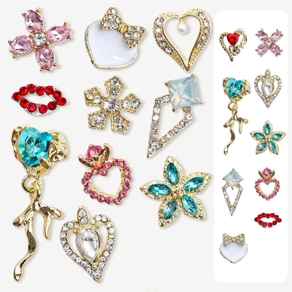 

10Pcs Valentine's Day Alloy Nail Art Charms Shining Crystal Love Heart Flowers 3D Rhinestones Glitter Luxury Jewelry Diamond Gem