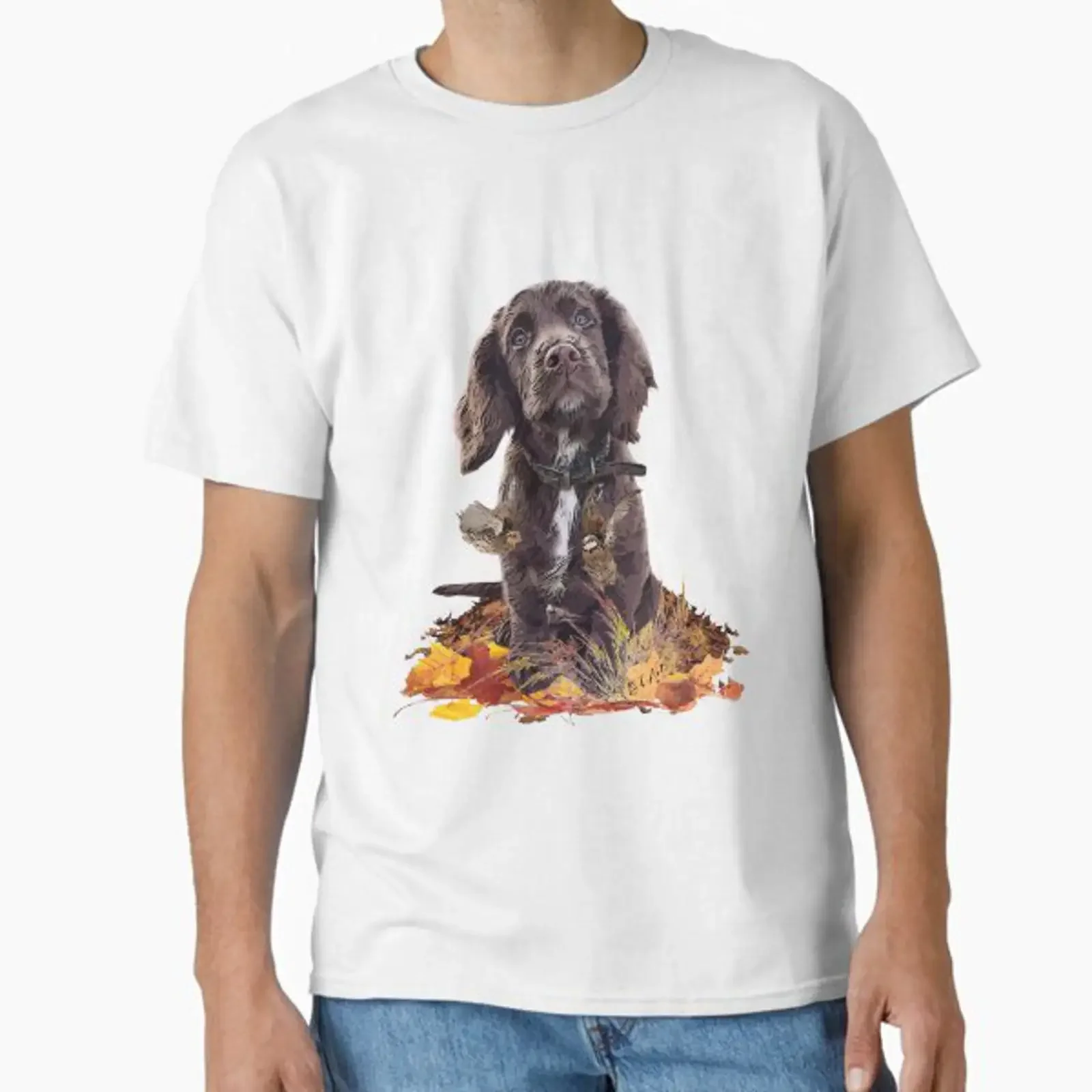 Camiseta Clásica de Cachorro Cocker Spaniel Color Chocolate, Estilo Vintage Lavado, Ropa de Diseñador Suave y Versátil, Ligeramente Holgada para Uso Diario