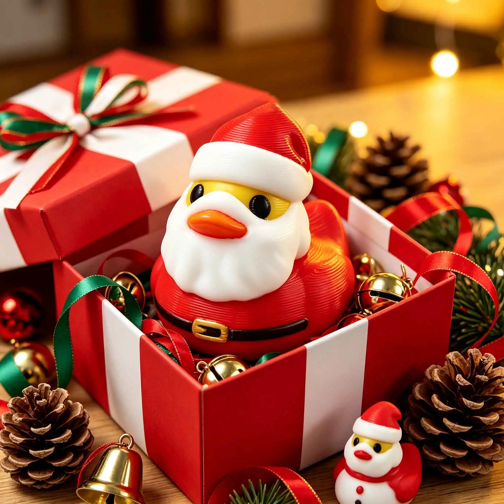 3D Printed Santa Duck Figurine Christmas Home Decor Xmas Holiday Desktop Ornament Gift view 2