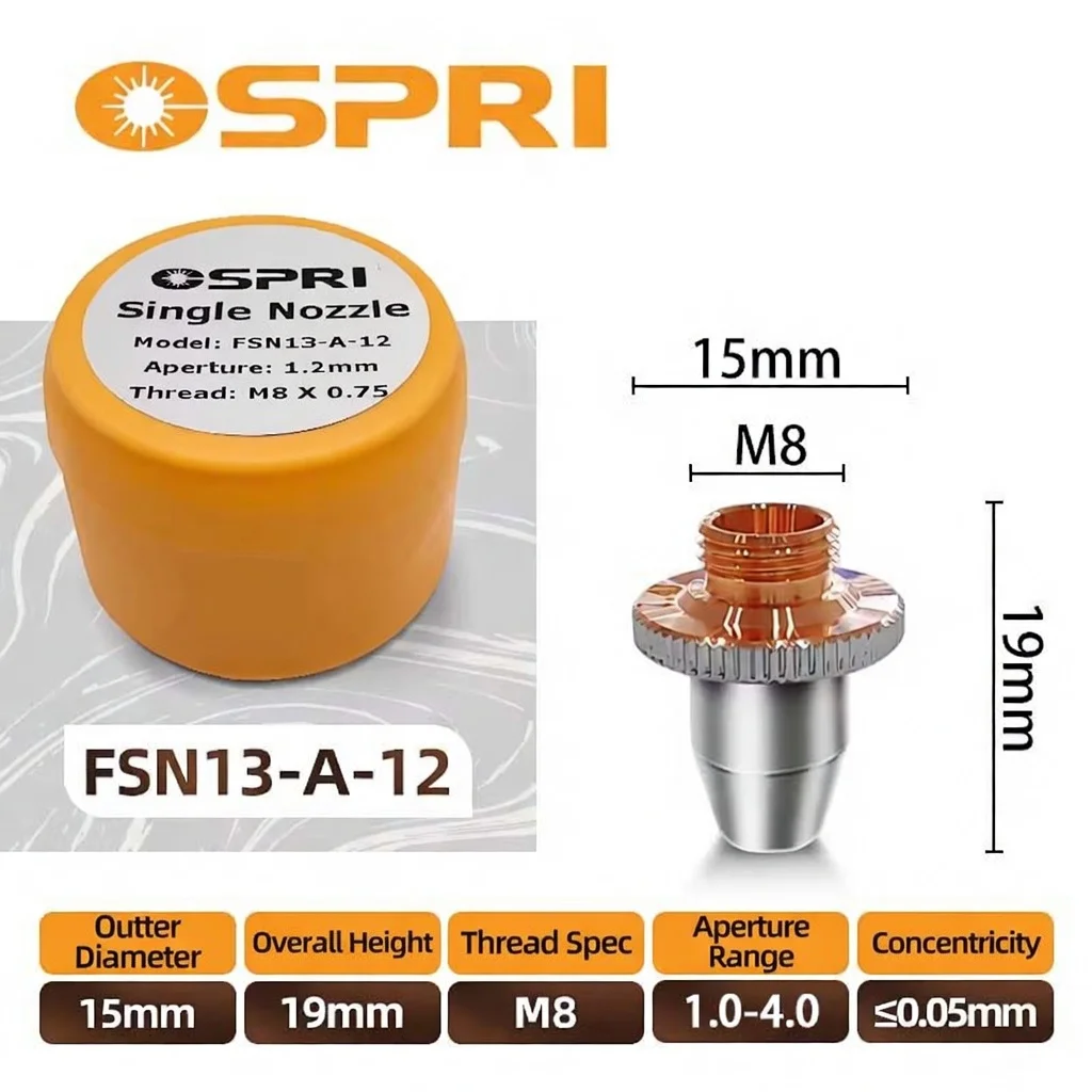 

Лазерное сопло OSPRI FSN13-A FSN13-B для резки труб D15M8H19, 3D-фаска, одинарное/двойное хромирование, для режущей головки OSPRI