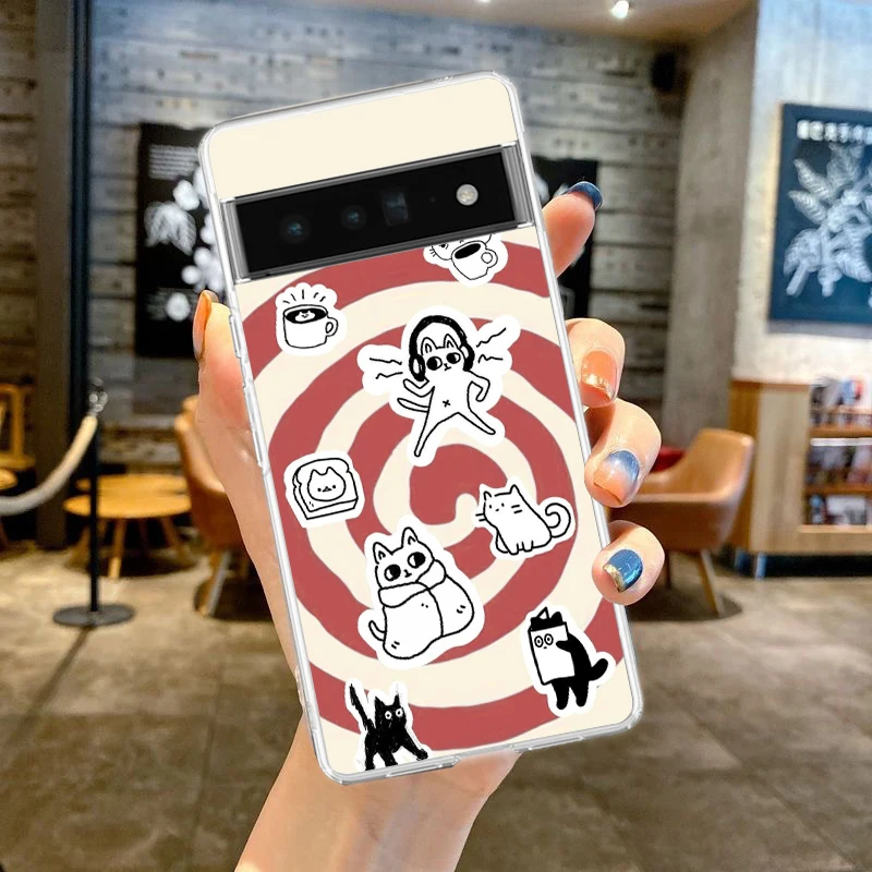 Doodle غاضب القط قضية الهاتف غطاء لجوجل بكسل 9 8 7 6 5 4 4XL لينة بولي TPU 7A 6A 5A 4A 3A Pro XL 5G شفافة قذيفة كاباس حقيبة