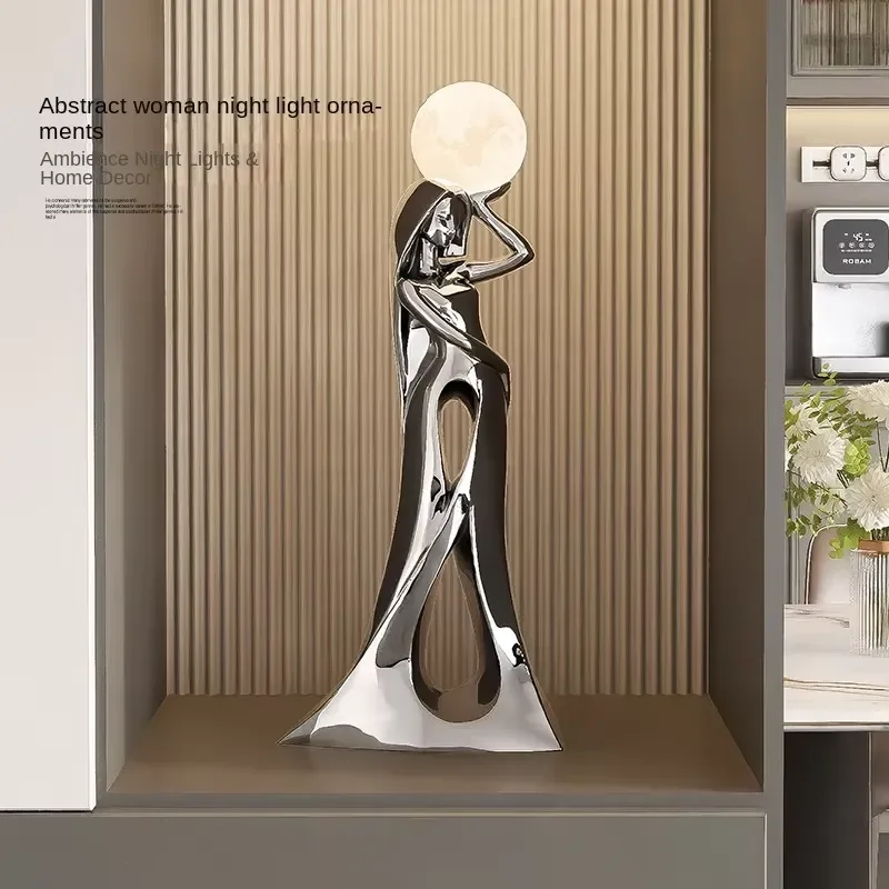 Modern Light Luxury Resin Girl Statue Artistic Home Decor Niche Entrance Wine Cabinet Ornament High End Sense Craft Display