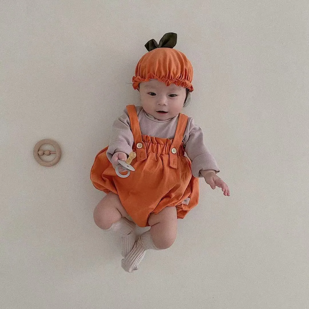 

Fashion Baby Girl's Halloween Climbing Suit Pumpkin Lantern Strap Pant+Hat 7038-1 Baby Clothes Autumn Hot