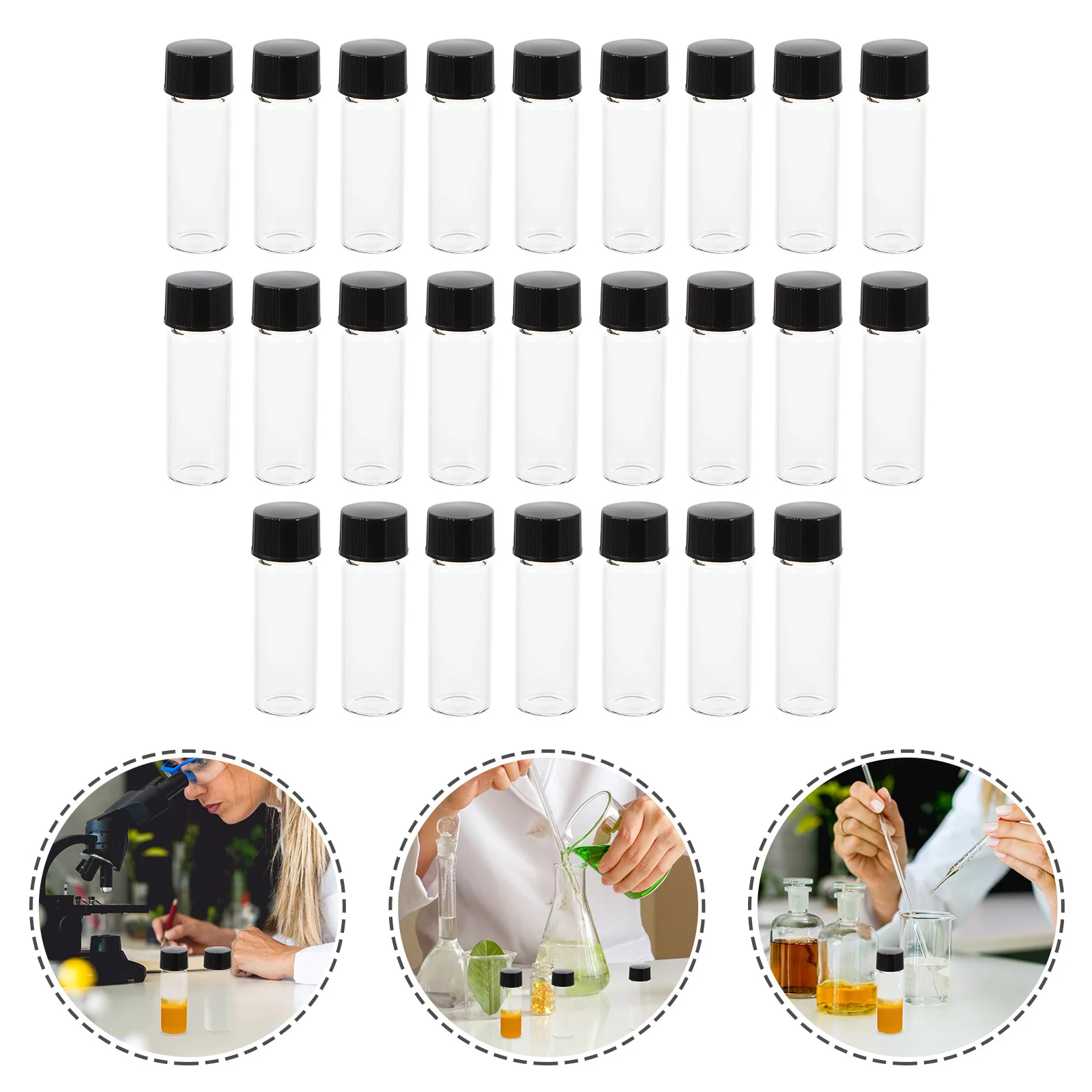 

25Pcs Glass Sample Bottles Refillable Clear Vials Leak Proof Sealed Lid Portable Essential Oil Storage