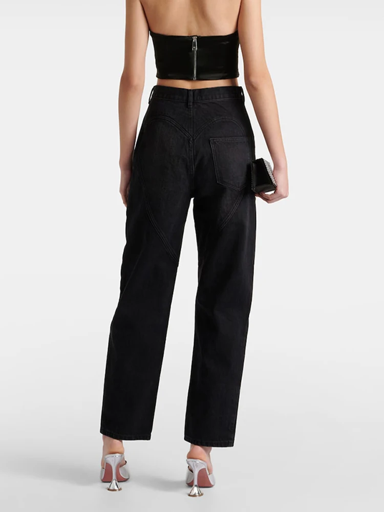 TWOTWINSTYLE Solid Designer Hollow Out Ankle-Length Pant For Women High Waist Patchwork Diamonds Wide Leg Pants Female TPA640161