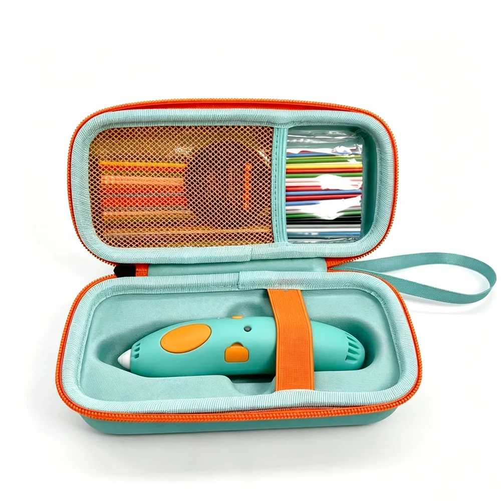 3D Pen for Kids Case, for 3Doodler Start+ Essentials, Green | Portable hard EVA storage case with custom-fit base, mesh pocket