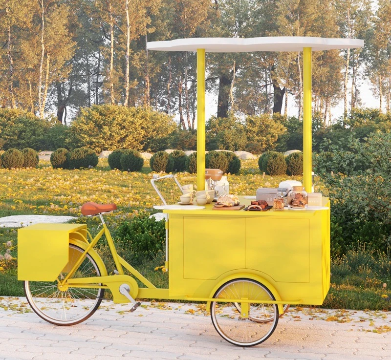 

Hand push movable float with umbrella Shopping mall stall selling food truck