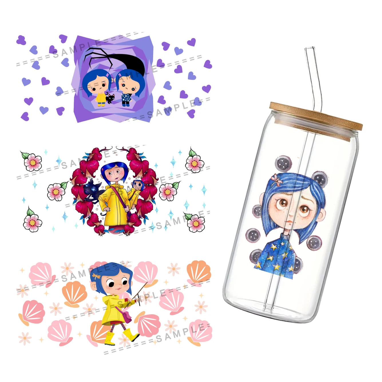 Disney Coraline & the Secret Door do Libbey 16oz puszka szklana 3D wodoodporna kawa DTF Libbey