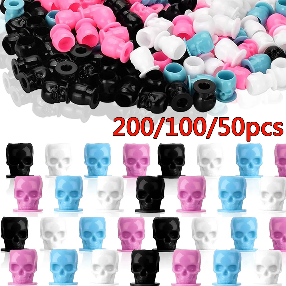 

200/100/50pcs Skull Tattoo Ink Cups Disposable Tattoo Pigment Holder Container Caps Permanent Makeup Ink Caps Tattoo Accessories