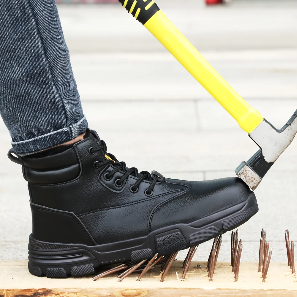 Men Winter Boots Waterproof Leather Boots Work Shoes Puncture-Proof Safety Boot Indestructible Shoes Anti-Smash Steel Toe Shoes