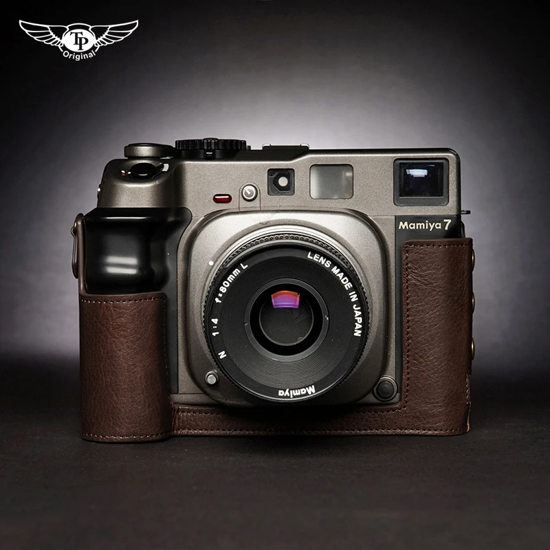 Diseño de bolso de cámara de media funda de cámara hecho a mano de cuero genuino para MAMIYA 7ii 7 6 6MF