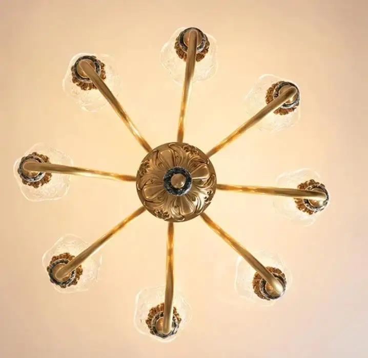 ثريا غرفة المعيشة المصنوعة من النحاس بالكامل خفيفة وفاخرة وحديثة وبسيطة بتصميم عتيق من السيراميك والزجاج وغرفة الطعام وغرفة النوم.