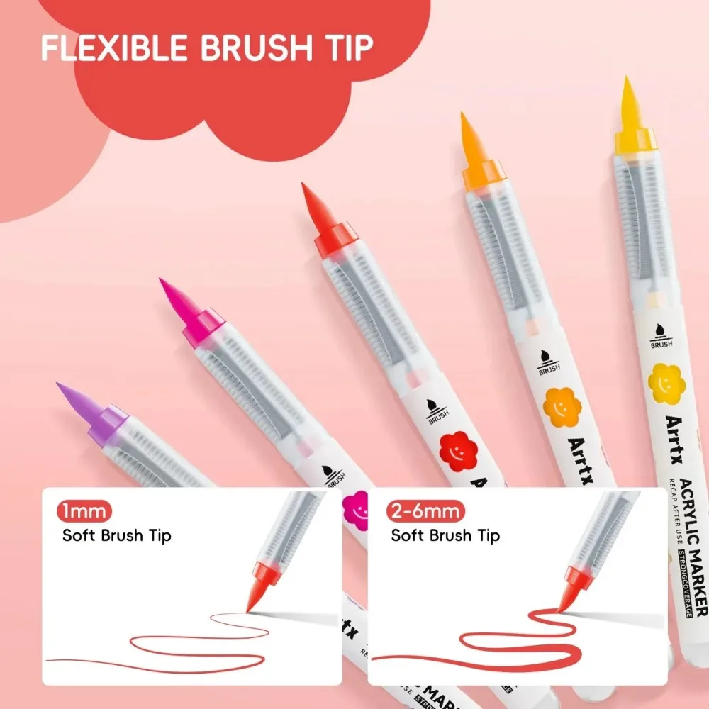 Arrtx 36/60 Colors Cartoon Acrylic Paint Pens Acrylic Markers Soft Brush Tip for Rock Painting Ceramic Glass Wood Plastic Metal view 6