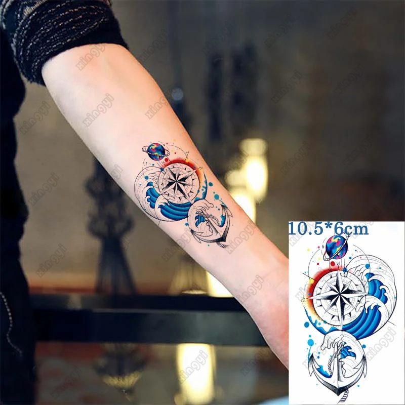 Waterproof Temporary Tattoo Sticker Sea wave compass anchor Children's Arm Wrist Water Transfer Fake Tatto Body Art Women Men