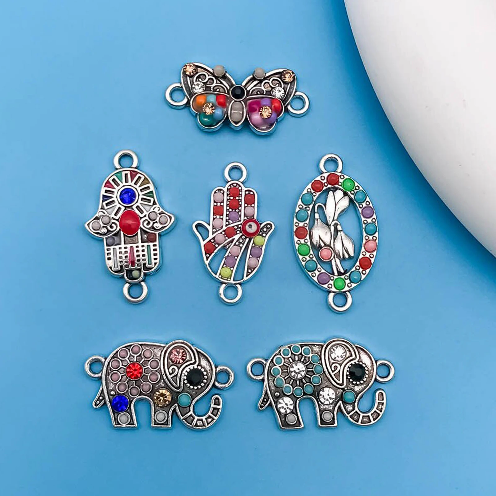 5/6pcs/Set Zinc Alloy Colorful European and American Style Small Pendant Charms Connectors For Jewelry Making Bracelet Findings