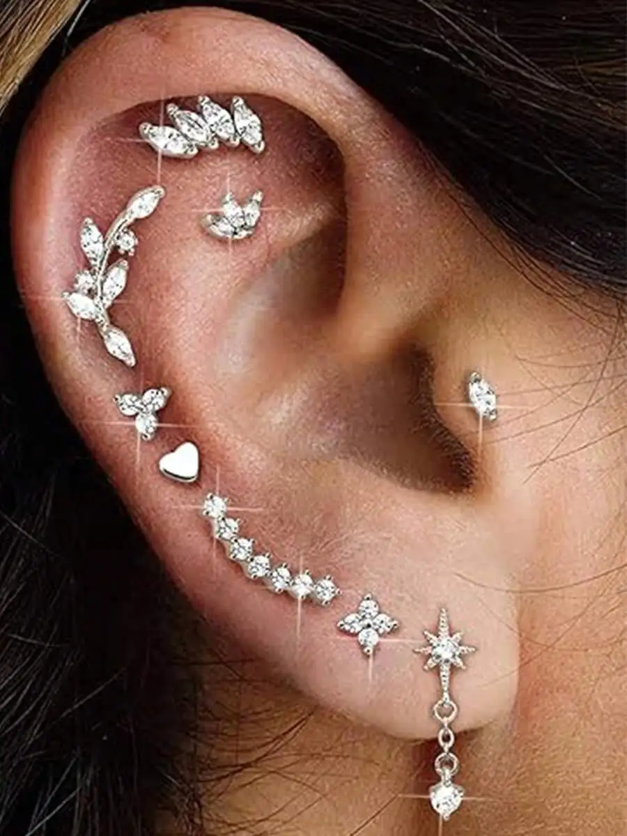 

24pcs Stainless Steel Zirconia Screw Stud Earrings Set For Women Daily Party Cartilage Jewelry