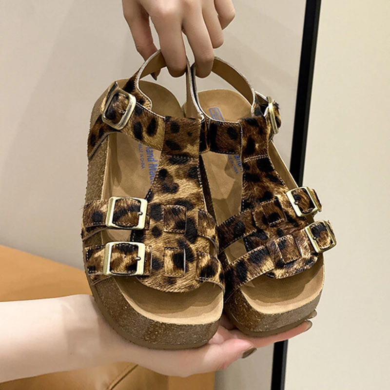 2024 Summer Thick Soled Genuine Leather Sandals Women's Belt Buckle Design Back Strap Sandalia Casual Vacation Versatile Shoes