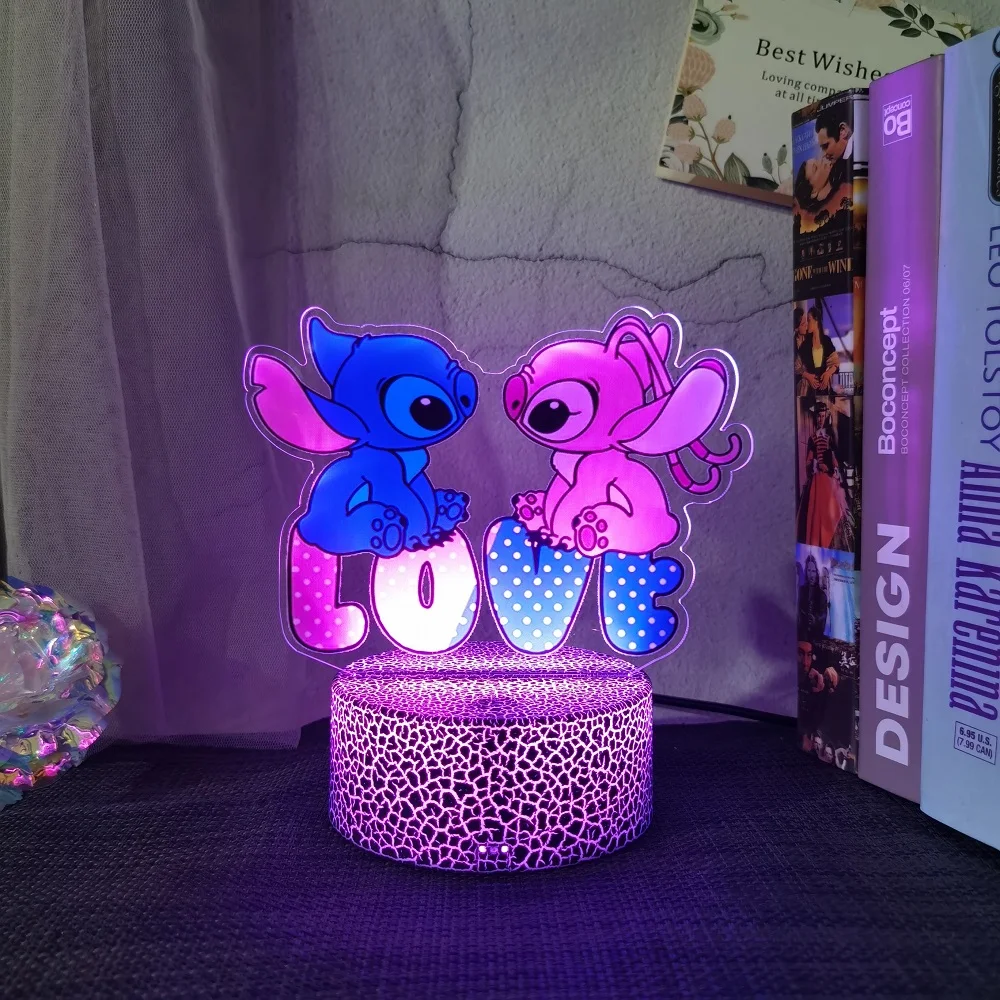 Stitch Night Light 3D Acrylic LED 7 Color Changing Touch Angel Decorative Light for Kids Room Decoration Birthday and Christmas