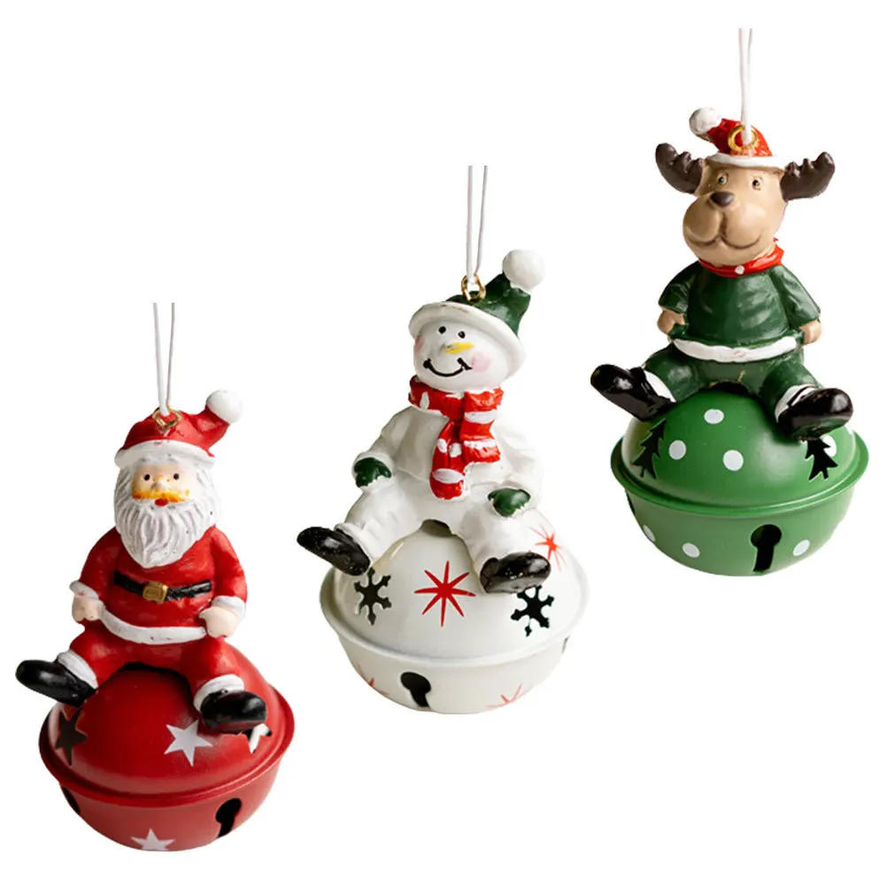 3pcs Christmas Bell Pendants Snowman Elk Santa Claus Design Lightweight Hanging Decor For Xmas Tree Party Home Window