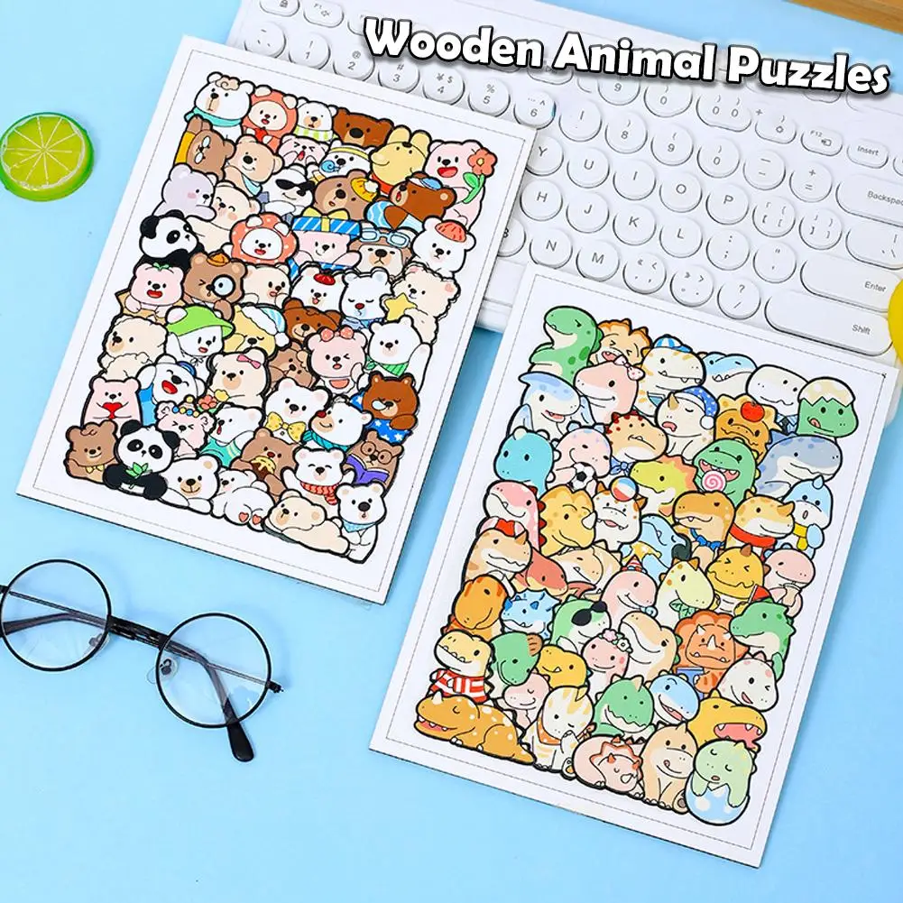 

Animal Wooden Puzzle Jigsaw Stacking Toys Dinosaur Cats Bear Educational Puzzle for Kid Boys Girls Gifts Christmas Decoration