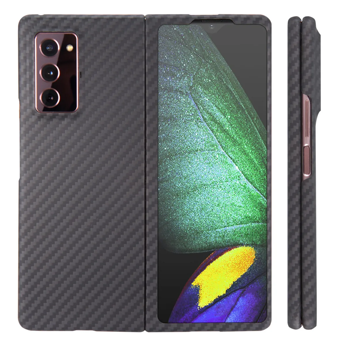 Yidai-Silu Military Case Ultra-thin Carbon Aramid Fiber Sturdy Durable Anti-fingerprint Cover for Samsung Z Filp 3 Z Fold 3 2