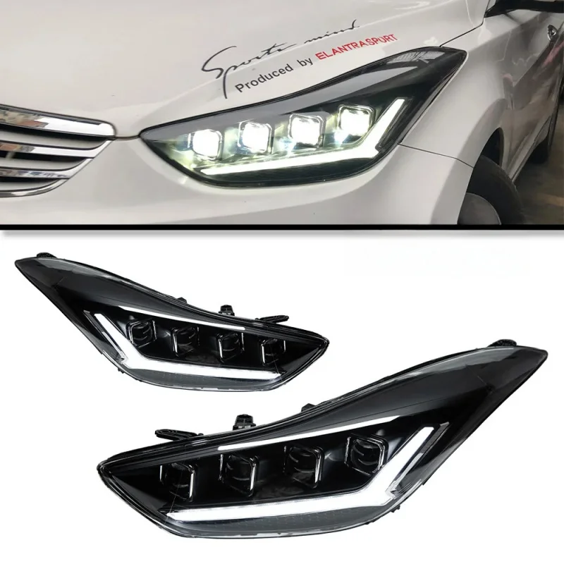 

Suitable for 12-16 Hyundai Elantra Headlight Assembly Modified LED Lens Four Low Eight High Beam Flowin