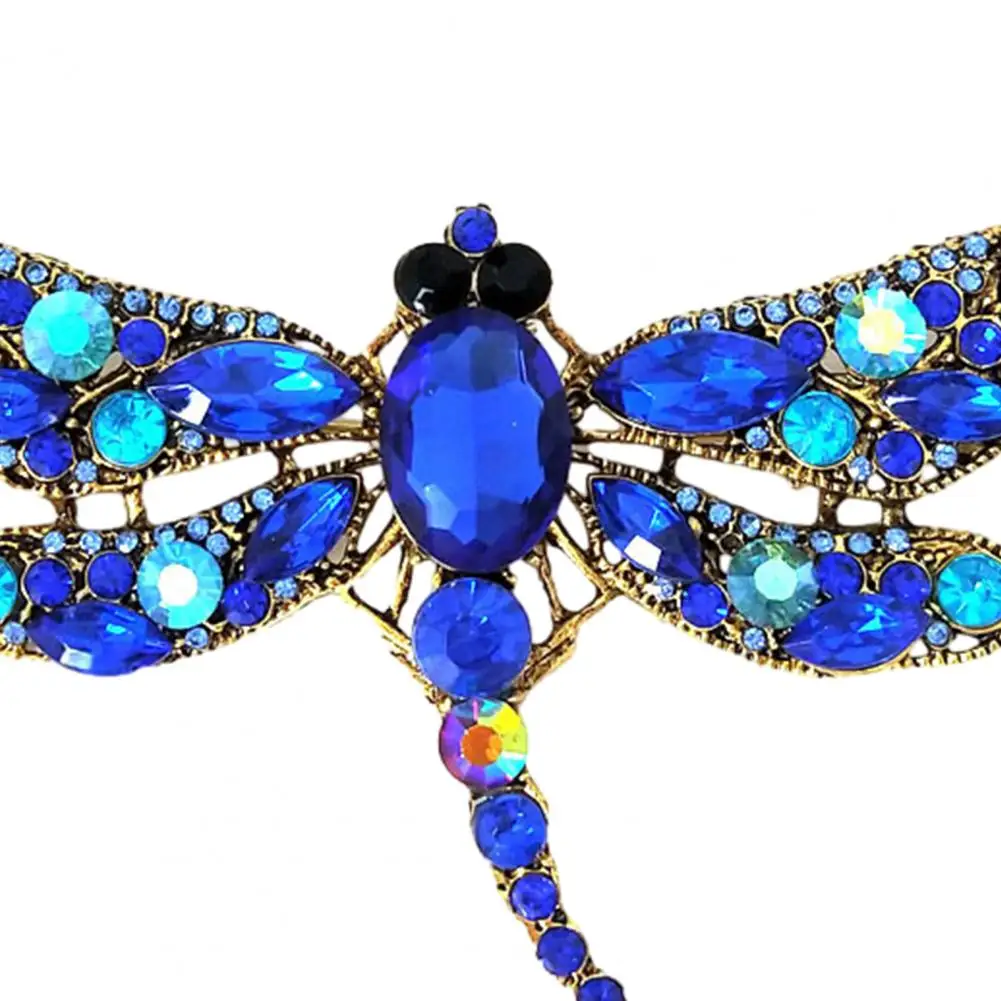 Retro Style Brooch Electroplated Alloy Dragonfly Brooch Sparkling Rhinestone Pin Long Tail Design Decorative Badge Gift