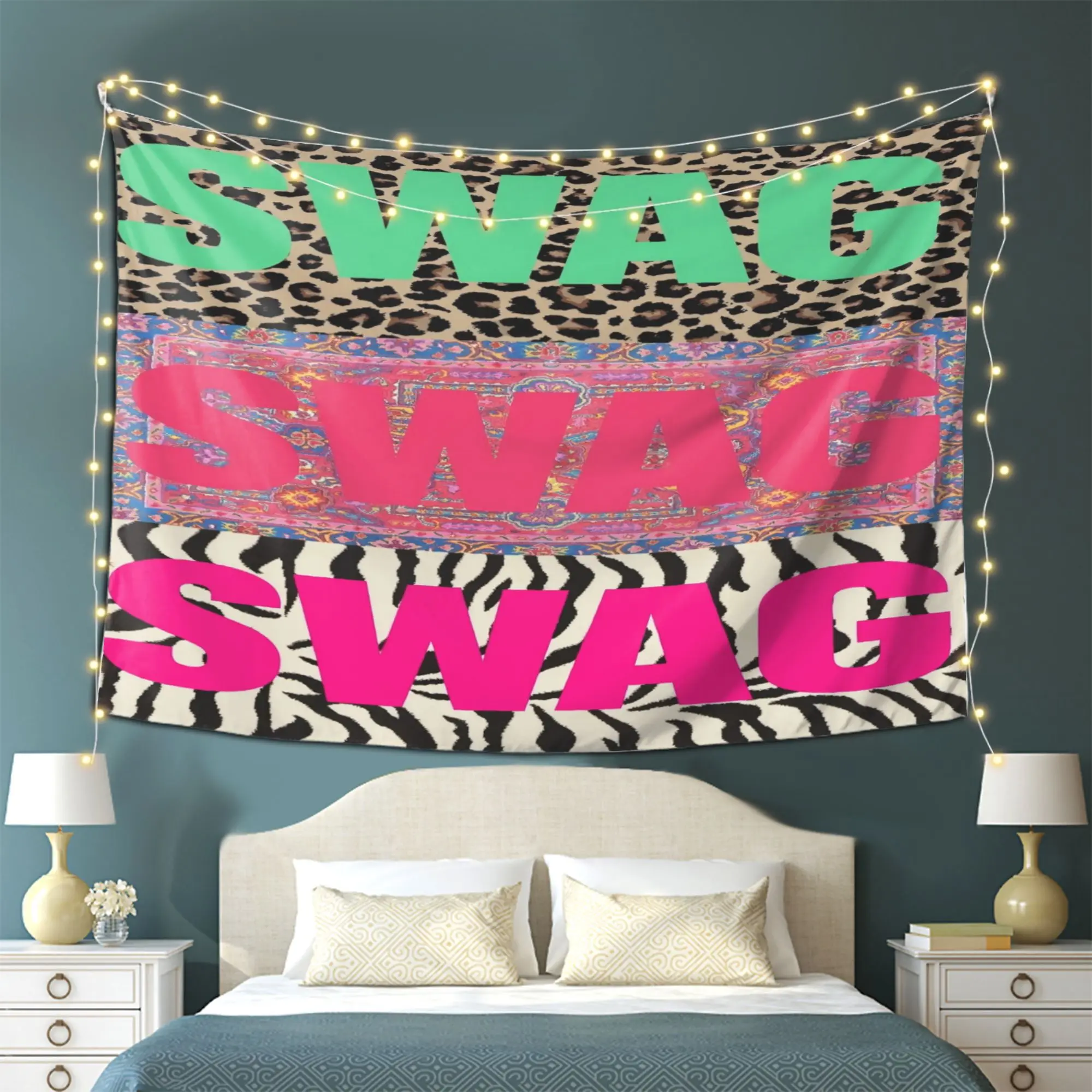 1pc Y2K Street Style SWAG Text Wall Tapestry Animal Splicing Colorful Graffiti Wall Hanging Teen Girl Dorm Decor cool room stuff