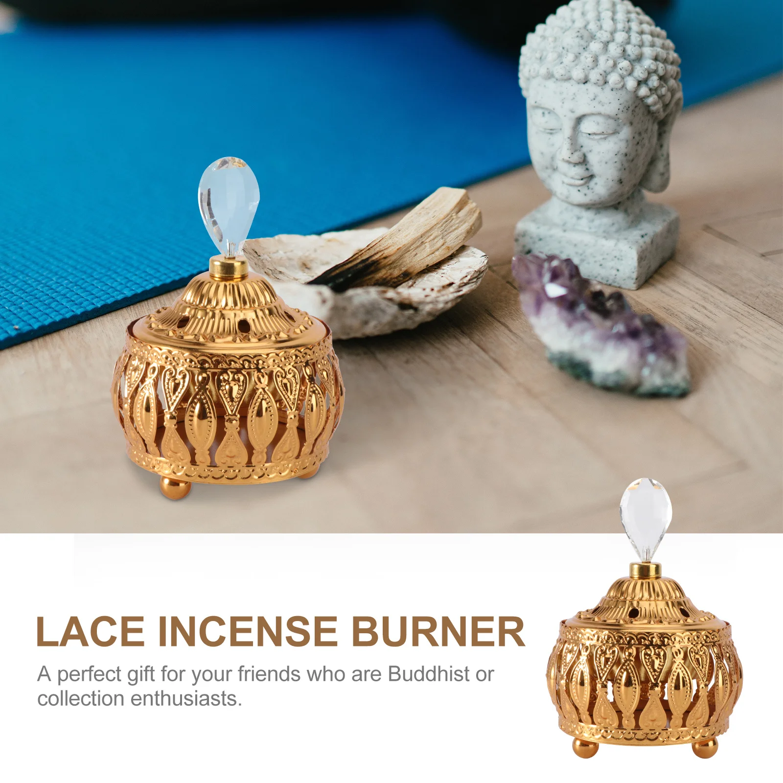 

1Pcs Carved Incense Holder Golden Electroplated Practical Aromatherapy Ornament for Meditation Room Bedroom Living Room Air