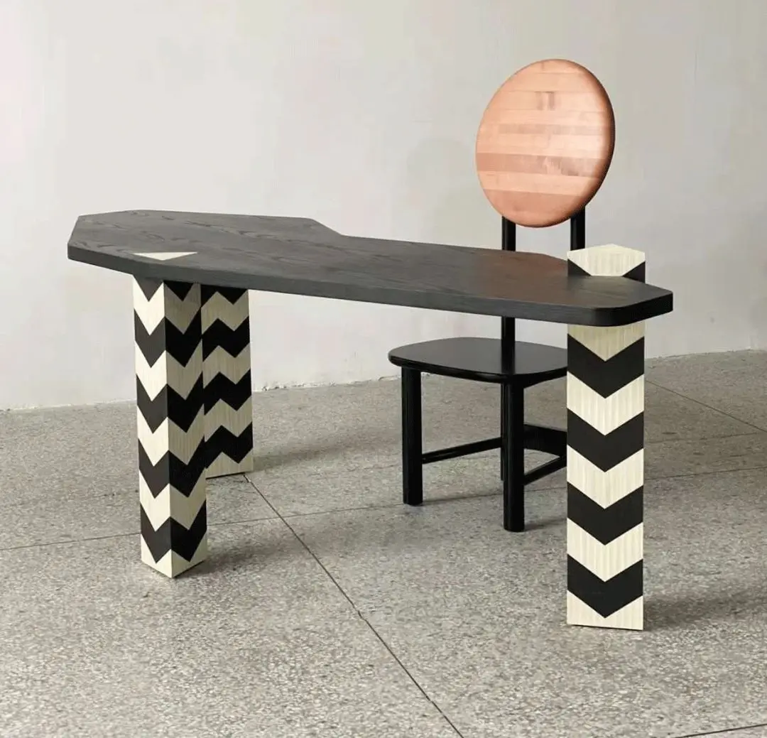 creative design solid wood black and white zebra pattern triangular desk modern simple family desk suitable for villa use