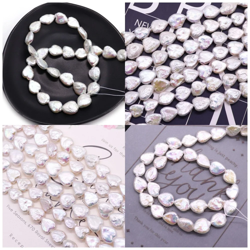 

Natural Freshwater Pearl White Flat Heart-shaped Pearl Straight-hole Beaded Handcrafted Temperament Jewelry Accessory Gift