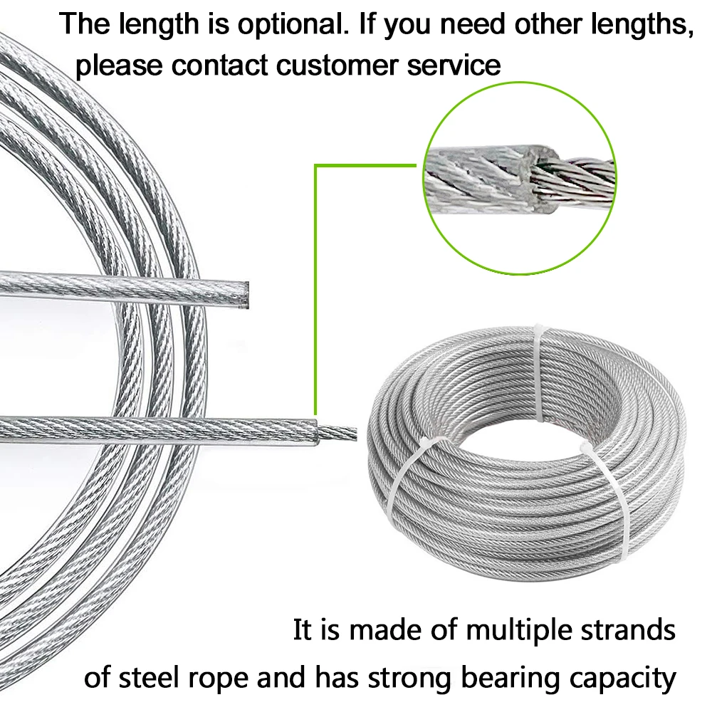 3mm Stainless Steel Wire Rope PVC Coating 15M Cable Suspension Kit for Fence Safety Protection Tent Sunshade
