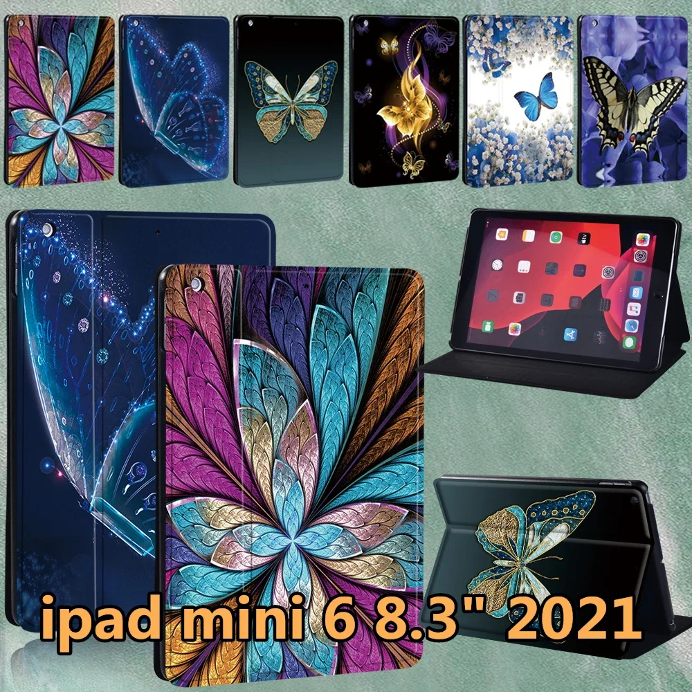 

For IPad Mini 6 A2567 A2568 A2569 Case Funda Apple IPad Mini 6 2021 8.3inch Leather Butterfly Pattern Protective Case Cover