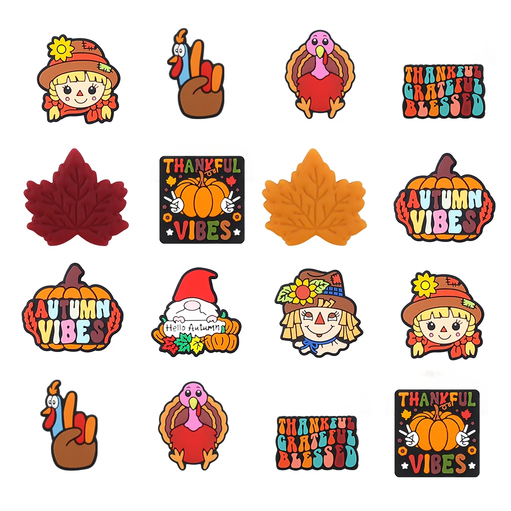 5/10pcs Autumn Thanksgiving Day Silicone Beads The Beautiful Symbolism Focal Bead for Pen Making Jewelry Decoration Accessory