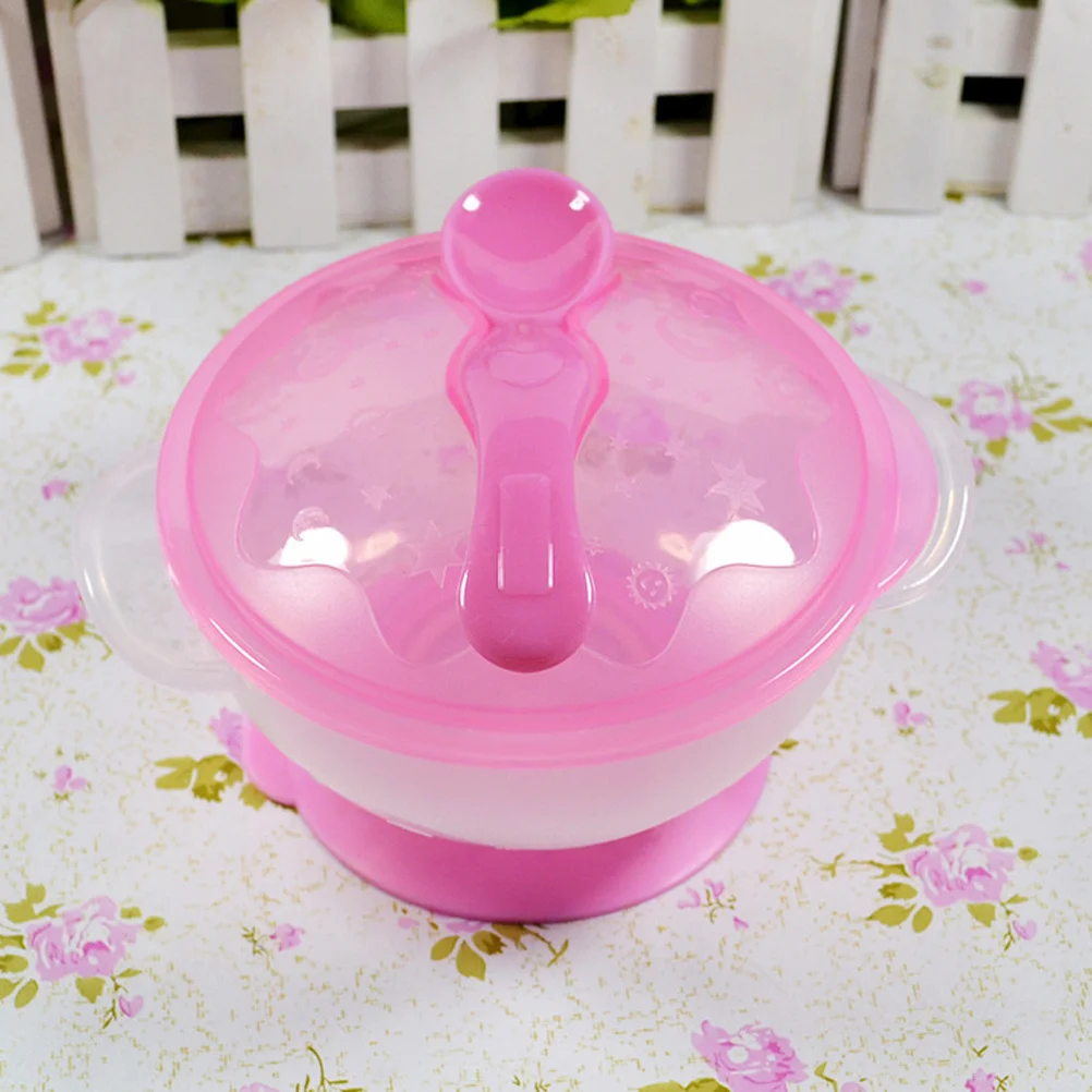 

Pink Baby Bowl Suction Base Small Size Spill Proof Feeding Bowl with Lid Spoon Slot Stable Non Slip Toddler Feeding