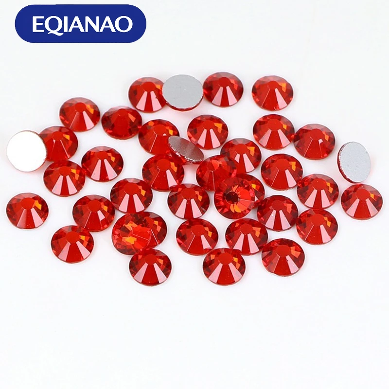 EQIANAO 1440Pcs Bright Red Round Rhinestones Flat Back Non‑Hotfix Crystal for DIY Clothing Manicure Shoes Phone Case Craft Decor
