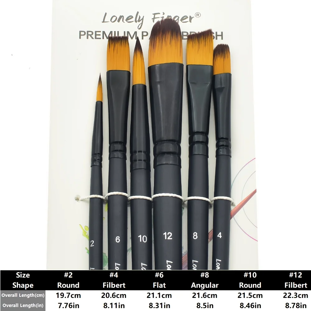 مجموعة فرش طلاء أكريليك مكونة من 6 قطع من أطراف النايلون المختلفة لمجموعات الرسم الاحترافية لزيت الأكريليك والألوان المائية #2