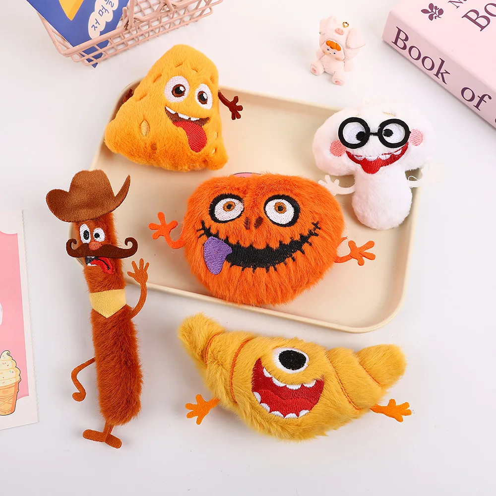 Cute Monster Food Plush Keychain, Croissant Cheese Sausage Ghost Mushroom Pumpkin Stuffed Pendant for gifts.