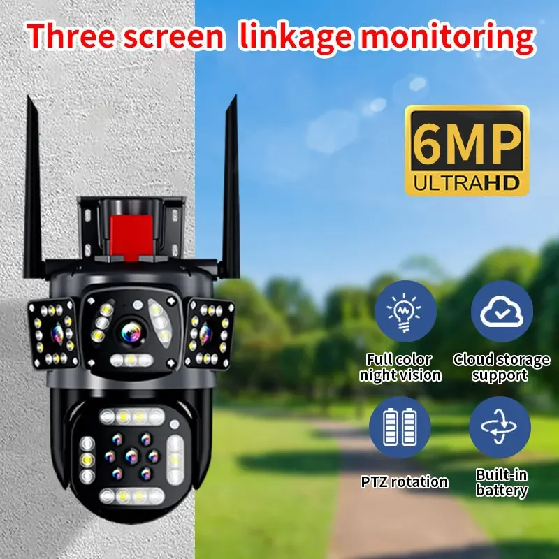 

Three Eyes Security Camera 6MP HD Double Light Night Vision 360° Panoramic Cellphone Remote Home Wireless Waterproof Monitoring