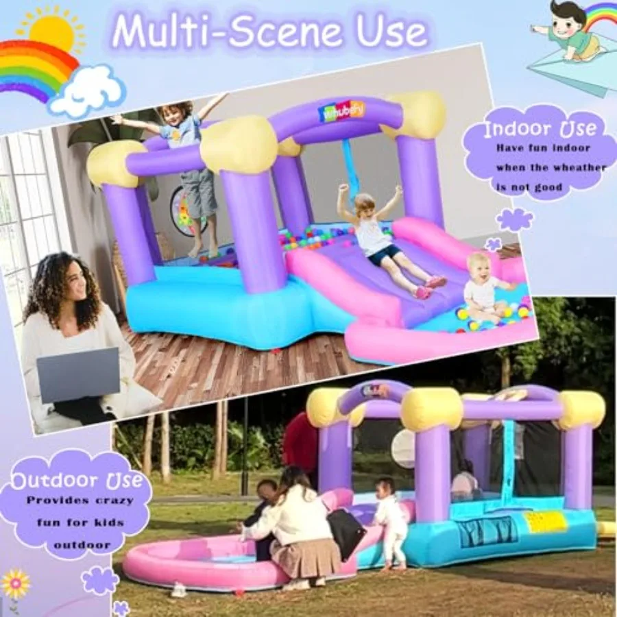 바운스 하우스, 어린이용 블로워 포함 에어바운스(3-10세), 슬라이드/볼풀 포함 실내외 겸용 바운시 하우스, 5 in 1 점프