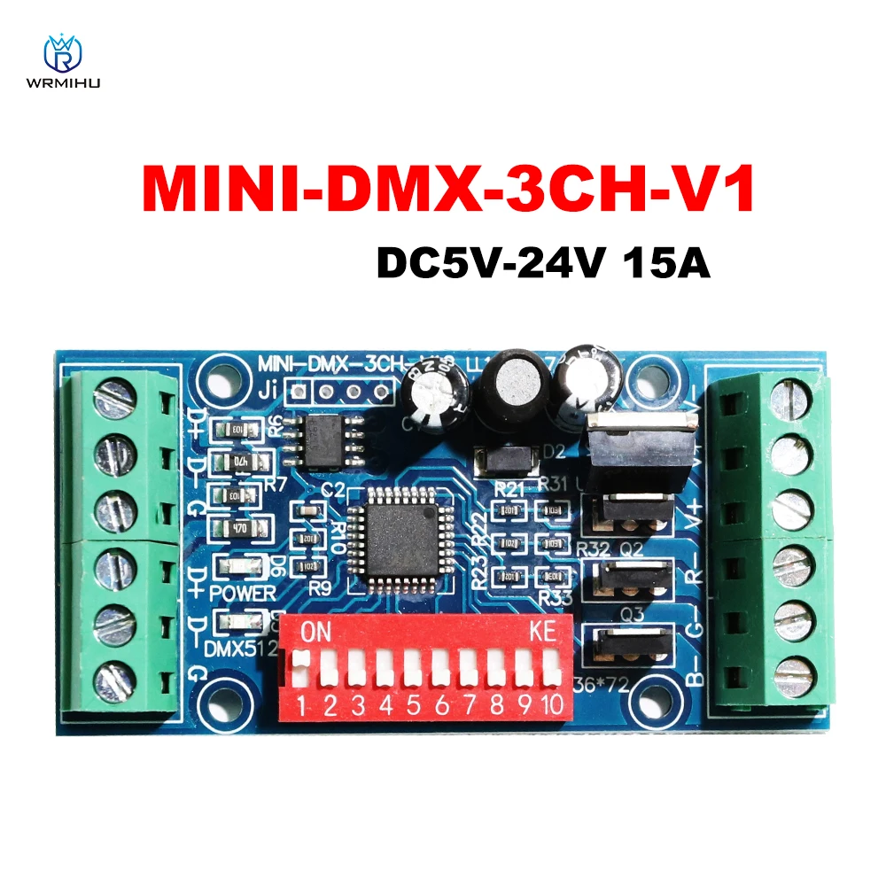 mini 3ch dmx led controller decodificador rgb canais grupo led strip light module dc 5v24v 15a mini dmx3ch v1 01