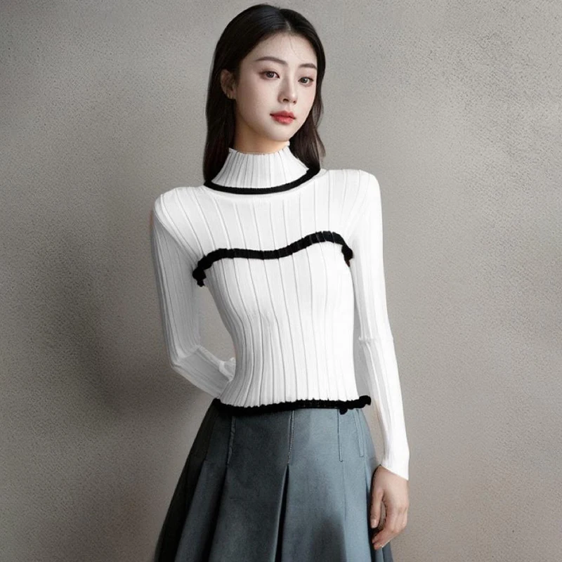 

Sweater Knitwear Half-turtleneck Pullovers Long Sleeves Female Knitted Sweater Elegant Chic Ladies Casual Tops For Women